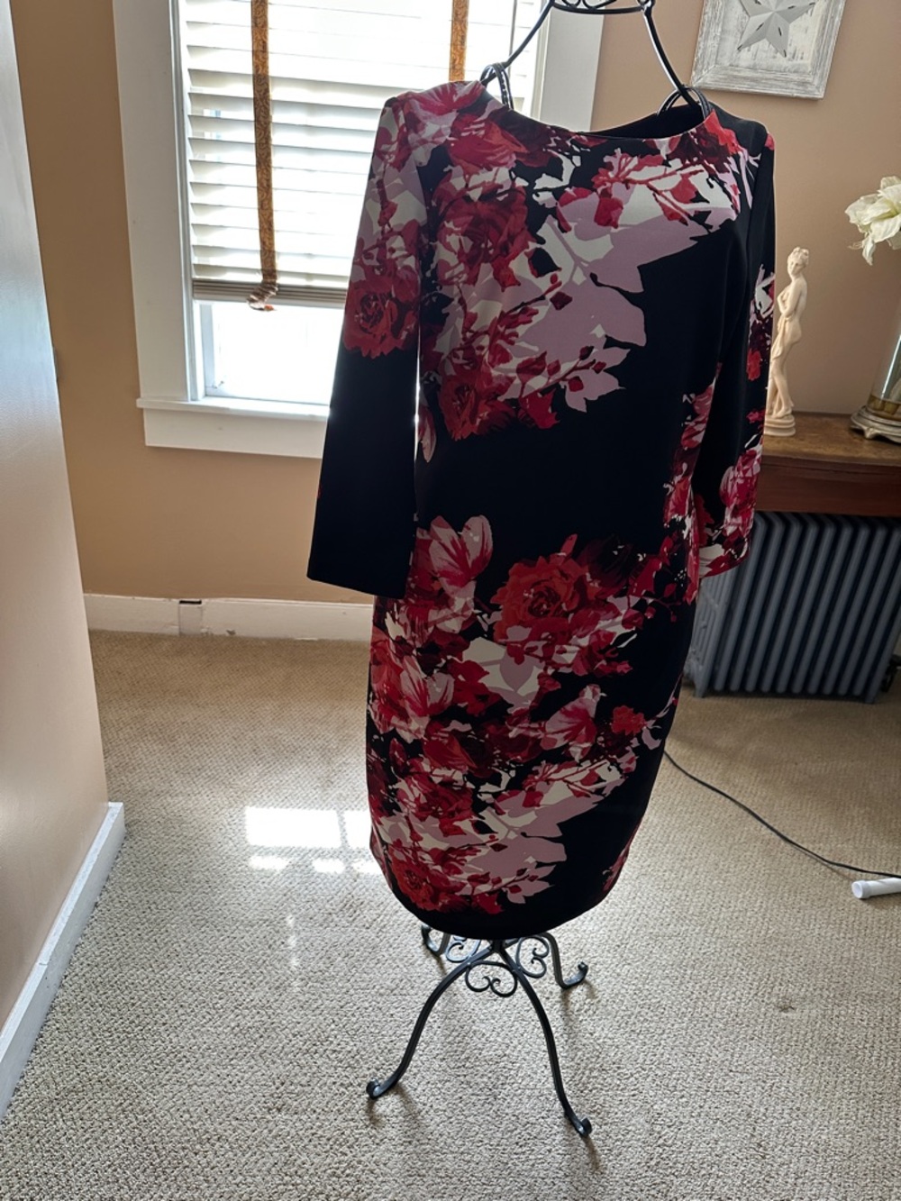 SLNY Black Floral Sheath Dress with Pink Accents